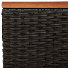 2 db fekete polyrattan és tömör fa kerti kisasztal 55x34x37 cm