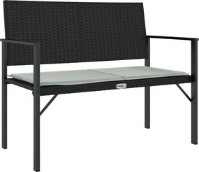 vidaXL fekete 2-személyes polyrattan kerti pad párnával