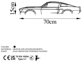 Fali dekoráció 70x15 cm autó fém