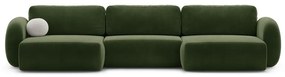 Zöld bársony kinyitható-tárolóhelyes (U alakú) sarokkanapé Tonale – Cosmopolitan Design