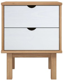 OTTA barna és fehér tömör fenyőfa éjjeliszekrény 45x39x57 cm