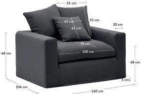 Antracitszürke len fotel Nora – Kave Home