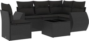 vidaXL 6 részes fekete polyrattan kerti ülőgarnitúra párnákkal