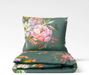 Floret sötétzöld kétszemélyes pamutszatén ágyneműhuzat, 200 x 220 cm - Bonami Selection