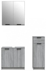 3 részes szürke sonoma szerelt fa fürdőszoba szekrényszett