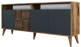Antracitszürke-natúr színű alacsony komód diófa dekorral 180x79 cm Milan – Kalune Design