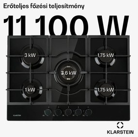 Klarstein Ignito 5, gázfőzőlap, 5 Sabaf égő, üvegkerámia, fekete