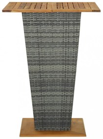 szürke polyrattan és tömör akácfa bárasztal 80 x 80 x 110 cm