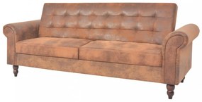 Ággyá alakítható barna műbőr kanapéágy kartámaszokkal
