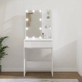 Magasfényű fehér fésülködőasztal LED-del 60 x 40 x 140 cm