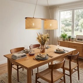 Kábeles függőlámpa AIDA 2xE27/15W/230V átm. 35 cm tölgy/raffia