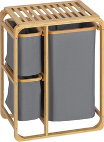 HOMCOM Szennyes Kosár Hamper Platform Rafinnal 3 Kivehető Mosókendő Szervező A Hálószobához Fürdőszobához Bambusz Szürke+Természetes 50 x 32 x 69,7 cm