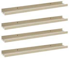4 db fehér és sonoma tölgy színű fali polc 60 x 9 x 3 cm