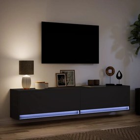 fekete falra szerelhető TV-szekrény LED-del 180 x 31 x 38 cm