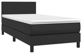fekete műbőr rugós ágy matraccal és LED-del 80 x 200 cm