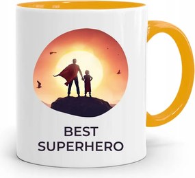 Sárga Bögre Apák Napi Ajándék Best Superhero fényképes nyomattal