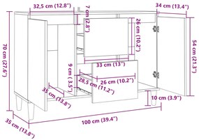 betonszürke szerelt fa tálalószekrény 101 x 35 x 70 cm