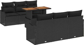 vidaXL Kerti Kanapé Szett párnával 7 pcs Fekete polirattan