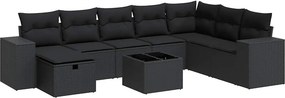 vidaXL 9 részes fekete polyrattan kerti ülőgarnitúra párnákkal