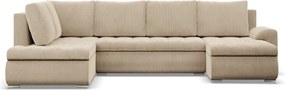 Tokio U sarokkanapé, 3 ágyneműtartóval, kordbársony, baloldali, bézs