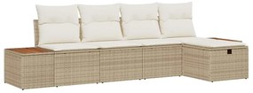 vidaXL Kerti Kanapé Szett párnával 5 pcs Bézs Poli rattan