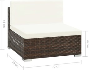 6-részes barna polyrattan kerti bútorszett párnákkal