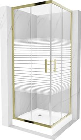 Mexen Rio, szögletes zuhany tolóajtóval 80 (ajtó) x 80 (ajtó) x 190 cm, 5mm átlátszó üveg csíkokkal, arany profil + fehér zuhanytálca RIO, 860-080-08…