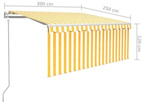 sárga-fehér automata kihúzható napellenző redőnnyel 3 x 2,5 m