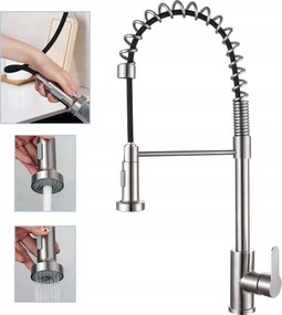 Konyhai Csaptelep Kétfunkciós Csaptelep Kihúzható Kifolyócsővel Szálcsiszolt Acél