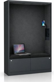 Irodai hangszigetelő fülke ülőkével és USB-C csatlakozóval, antracit színű váz / sötétszürke ülőke, 1150 mm: SALLY MentalBox