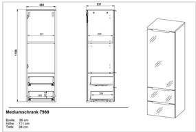 Szürke magas-fali fürdőszoba szekrény 36x111 cm Vasio – Germania