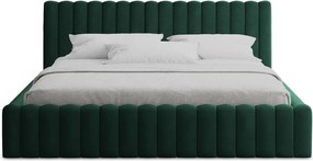 Sötétzöld kárpitozott ágyneműtartós franciaágy ágyráccsal 140x200 cm Lemi – Makamii