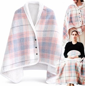 Kocobluza Poncsó Takaró Cipzáras Meleg Pulóver Rózsaszín-szürke Kockás Meleg Puha