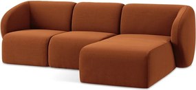 Terrakotta színű bársony sarokkanapé (jobb oldali-heverő résszel) Lani – Makamii