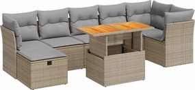 vidaXL 8 részes bézs polyrattan akácfa kerti ülőgarnitúra párnával