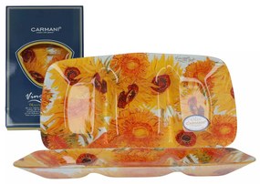 Üveg három részre osztott kínáló tál Van Gogh Napraforgók