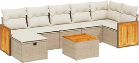 vidaXL 8 részes bézs polyrattan kerti ülőgarnitúra párnával