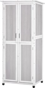 Outsunny 3-Szintes Fa Kertiszerszám Szekrény Bitumen Tetővel és Akasztókkal, 77x58x175 cm, Szürke | Aosom