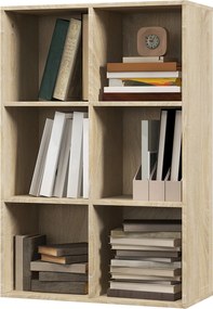 HOMCOM Tölgyfa Könyvespolc 3-Szintes 6 Tárolórekesszel - 65.5x30x97.5 cm | Aosom