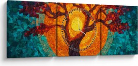 Kép - Az élet fája és a nap mozaikban (órával) (90x30 cm)