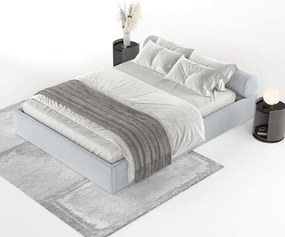 Világosszürke kárpitozott ágyneműtartós franciaágy ágyráccsal 140x200 cm Solvo – Maison de Rêve