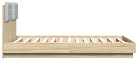 sonoma tölgy színű ágykeret fejtámlával és LED-ekkel 135x190 cm
