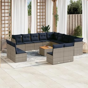 14 részes szürke polyrattan kerti ülőgarnitúra párnákkal