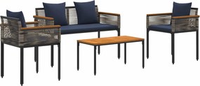 vidaXL Kültéri Bútor Szett párnával 4 pcs Szürke és sötétkék PE Rattan