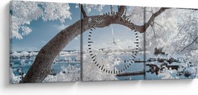 A víz mellett egy havas fa képe (órával) (90x30 cm)