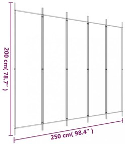 5 paneles antracitszürke szövet térelválasztó 250x200 cm