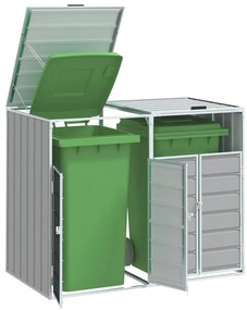 szürke acél kerekes szemetes tároló dupla tárolókhoz 138 x 79 x 117 cm