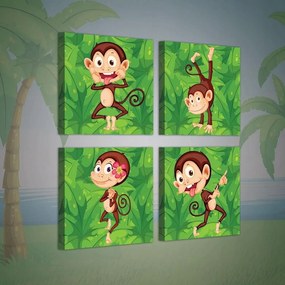 Vászonkép 50x50 Játékos majmok vidám állatok dzsungel dekoráció gyerekeknek