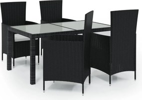 vidaXL 5 részes fekete polyrattan kültéri étkezőszett párnákkal