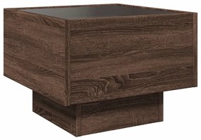 barna tölgy színű szerelt fa kisasztal LED-del 40 x 40 x 30 cm
